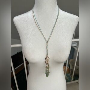 Gold Tone and Blue Chain Knotted Long Pendant Necklace Boho Bohemian Summer Cute